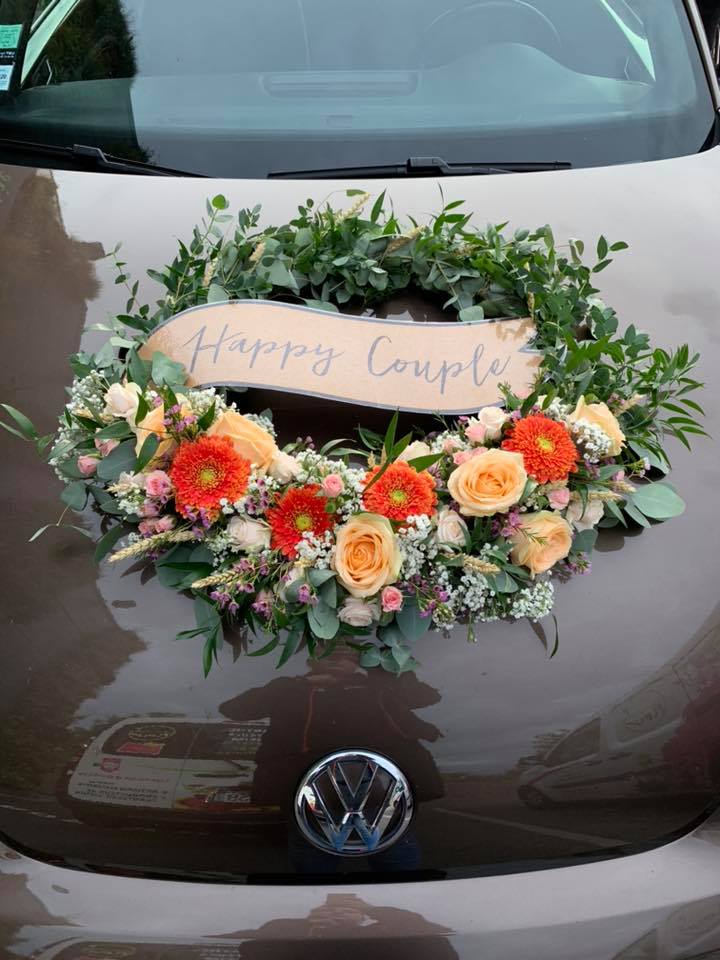 Décoration de voiture couronne champêtre coloré - Barthel Fleurs