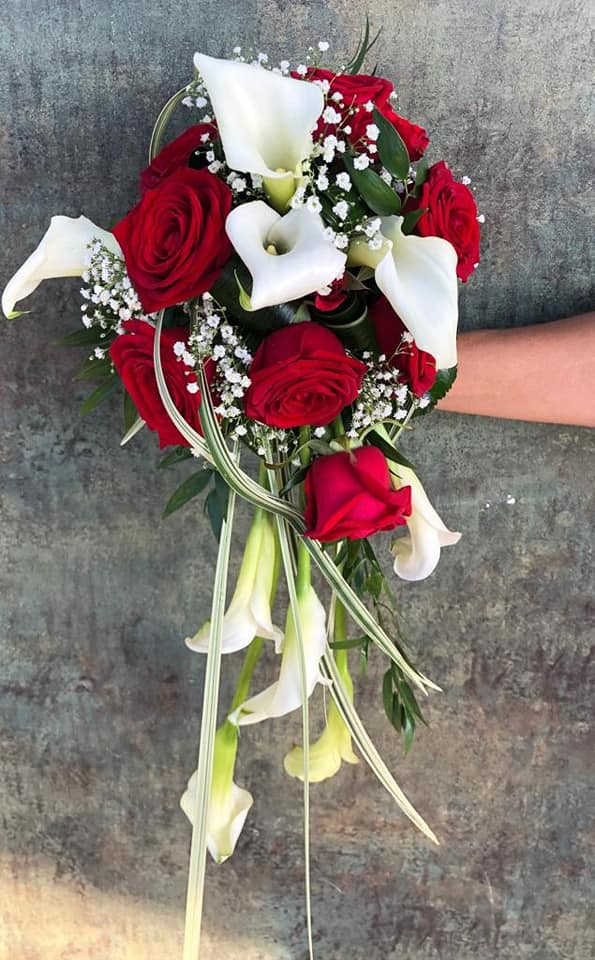 Bouquet retombant rouge et blanc - Barthel Fleurs