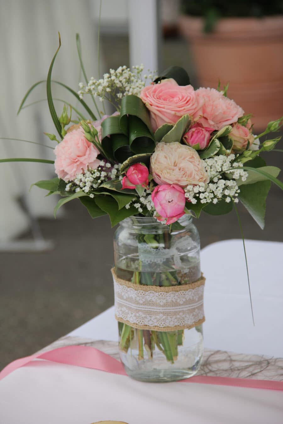 Bouquet champêtre rose poudré