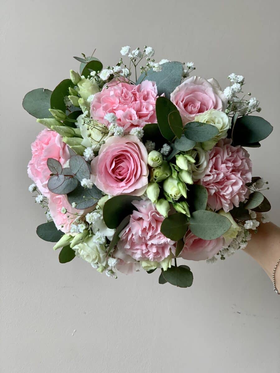 Bouquet de mariée rond rose et blanc