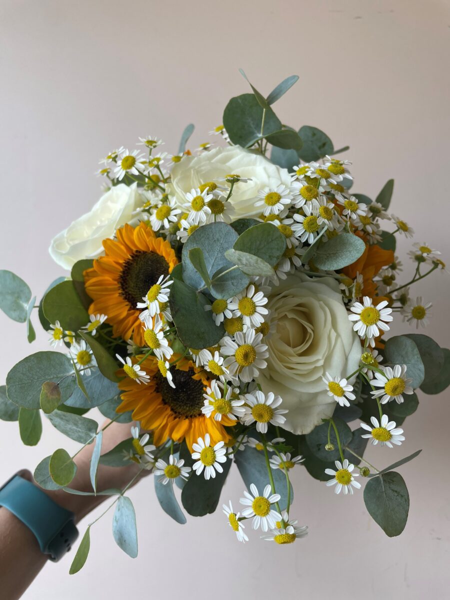 Bouquet de mariée champêtre avec tournesol